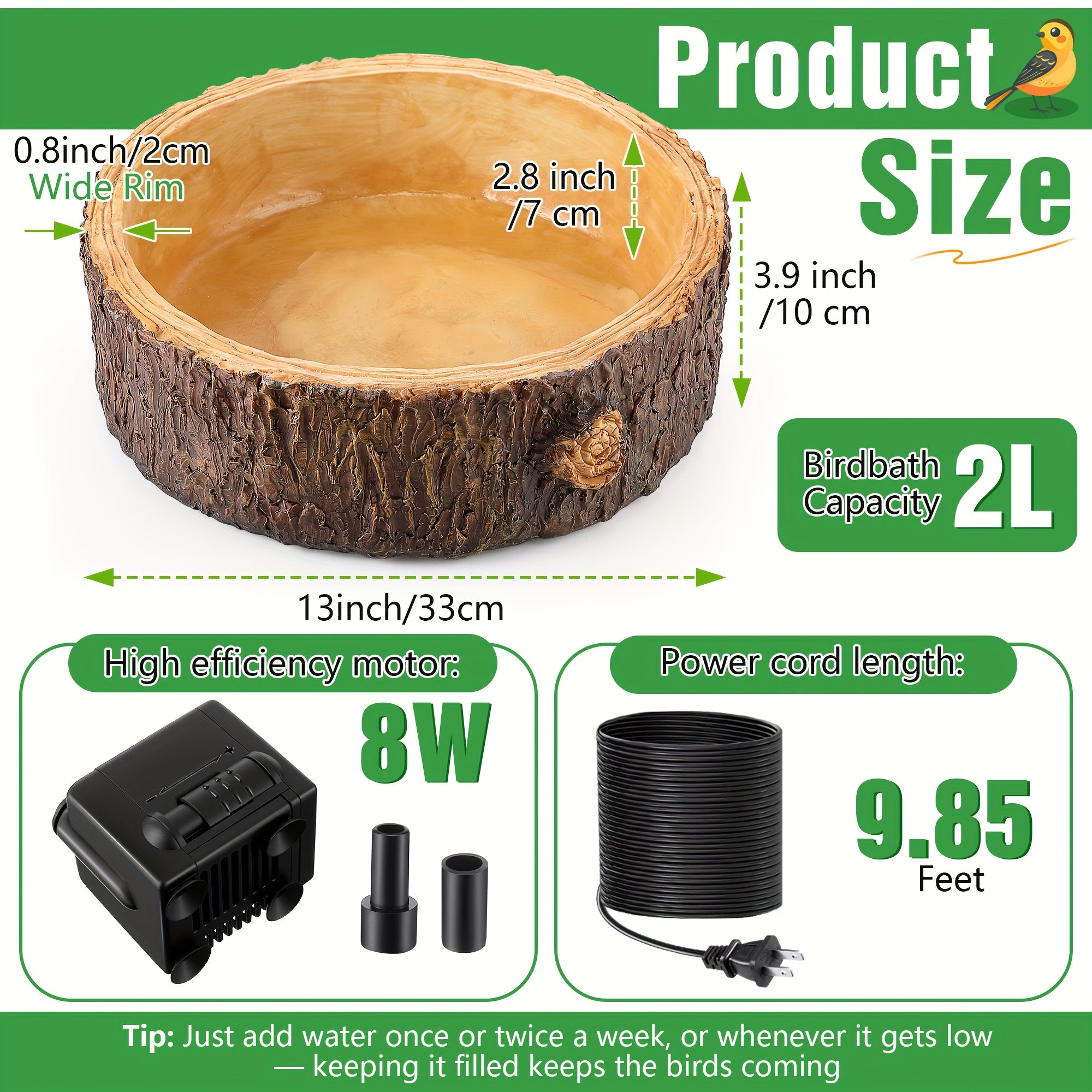 1 Outdoor Bird Bath Fountain with Adjustable 2 Nozzles