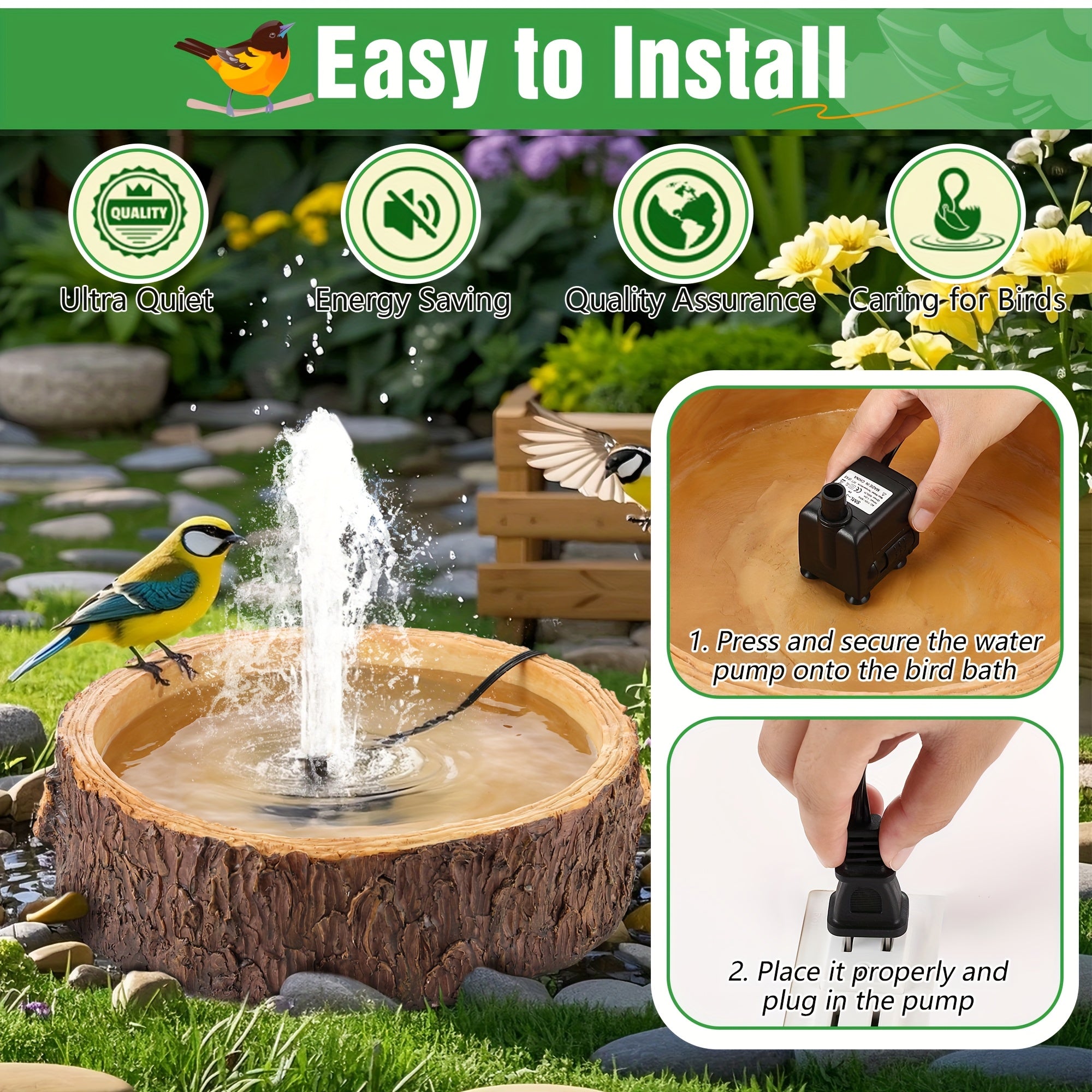 1 Outdoor Bird Bath Fountain with Adjustable 2 Nozzles