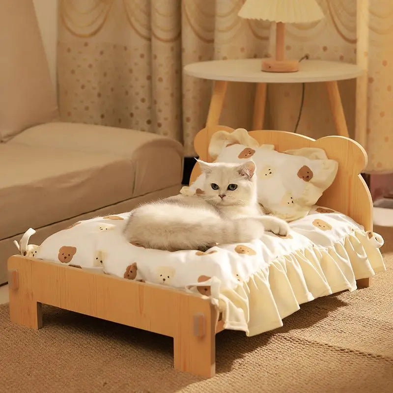 Wooden Cat Bed Keep Warm Rest Cat Kennel Removable and Washable