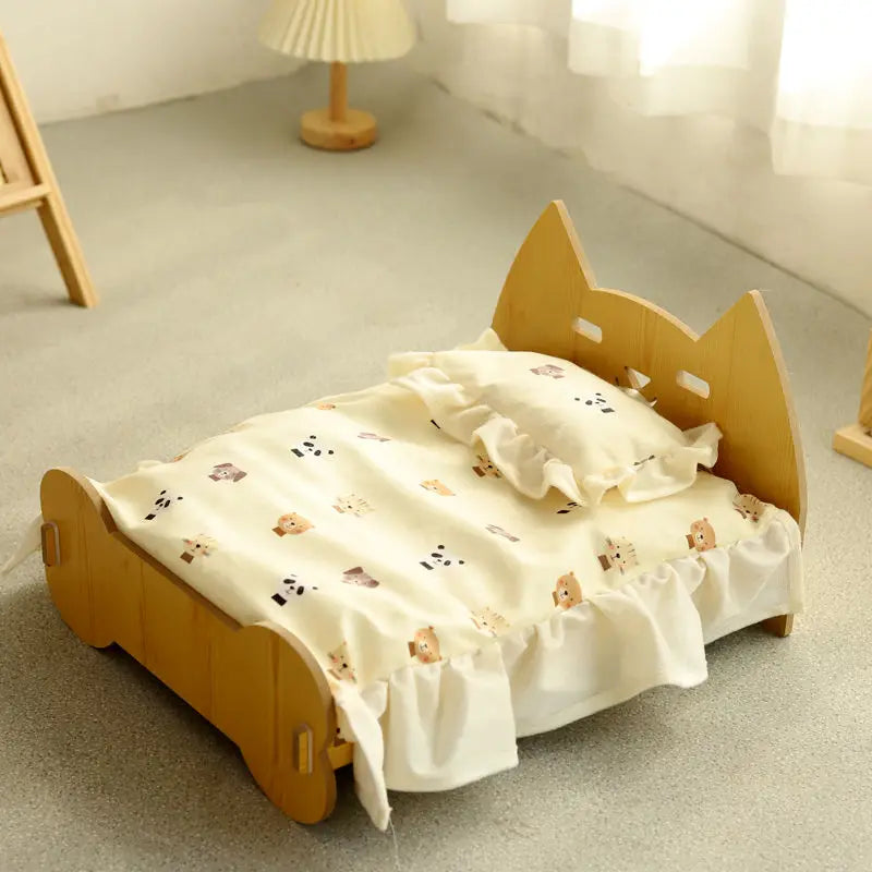 Wooden Cat Bed Keep Warm Rest Cat Kennel Removable and Washable