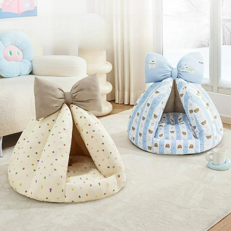 Cute Cat Bed Enclosed All-Season Pet Bed for Cats Small Dogs