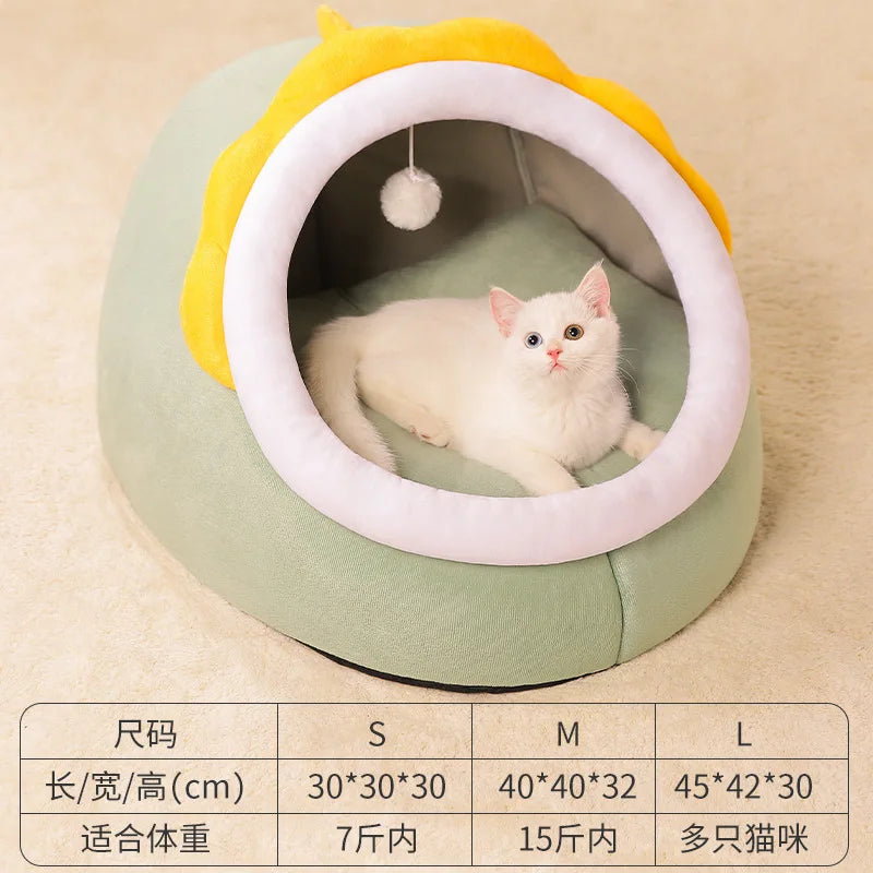 Cat Bed Cat House Warm Cartoon Pet Bed Foldable Removable Washable Pet Sleeping Bed for Cat Small Dog Mat Bag Cave Cattery