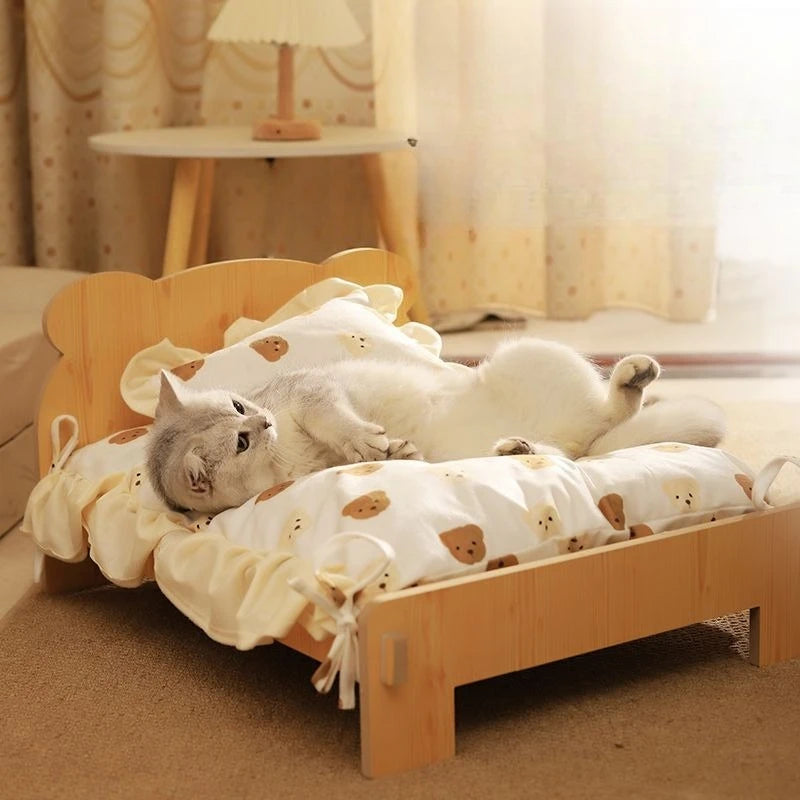 Wooden Cat Bed Keep Warm Rest Cat Kennel Removable and Washable