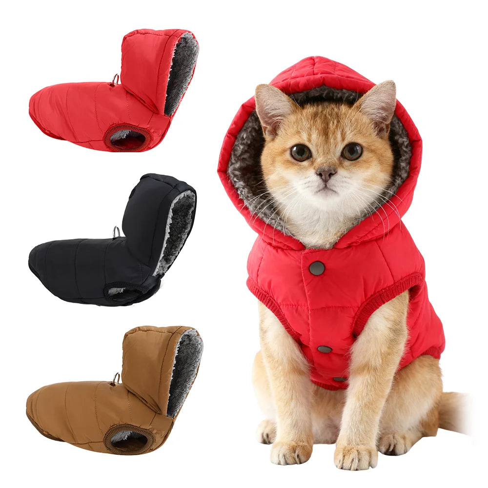 Winter Fleece Cat Clothes Warm Kitten Jacket Hoodies Waterproof Pet Coat Soft Comfortable with D-Ring for Dogs Sphynx Supplies