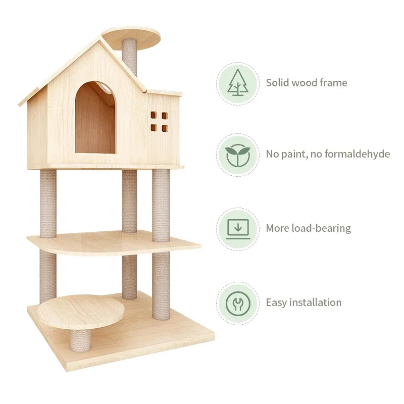 Multi Level Wooden Cat Condo House