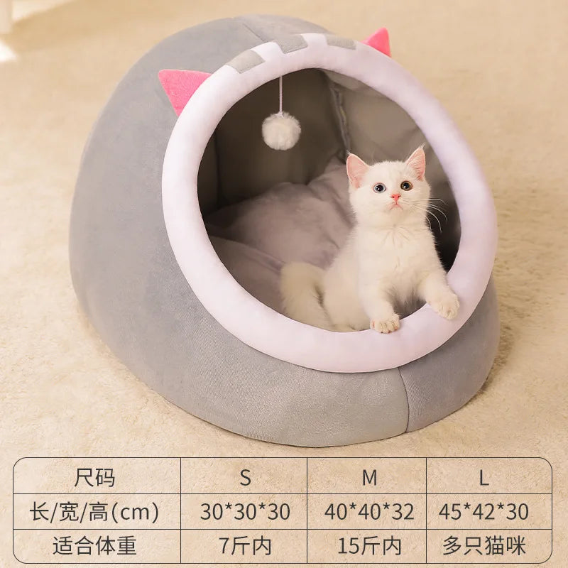 Cat Bed Cat House Warm Cartoon Pet Bed Foldable Removable Washable Pet Sleeping Bed for Cat Small Dog Mat Bag Cave Cattery