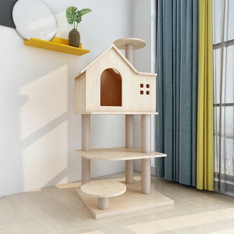 Multi Level Wooden Cat Condo House