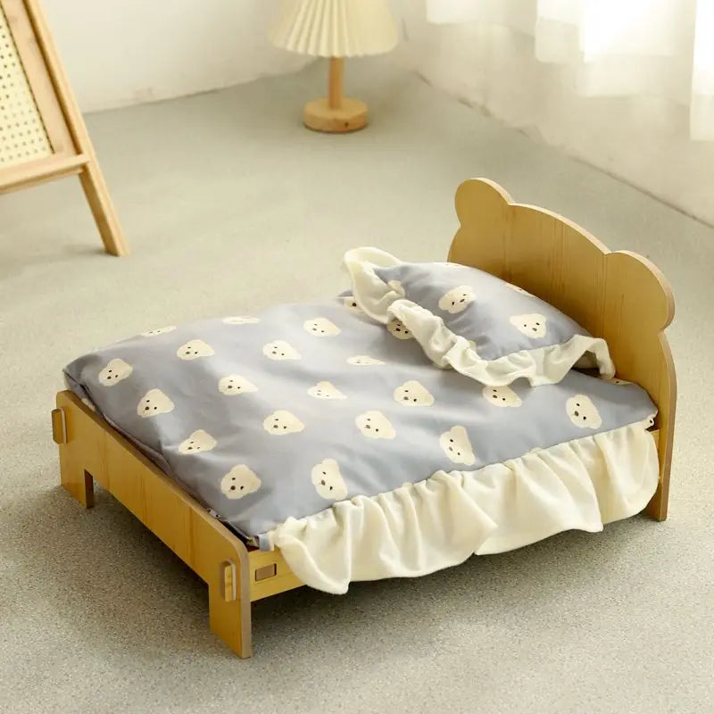 Wooden Cat Bed Keep Warm Rest Cat Kennel Removable and Washable