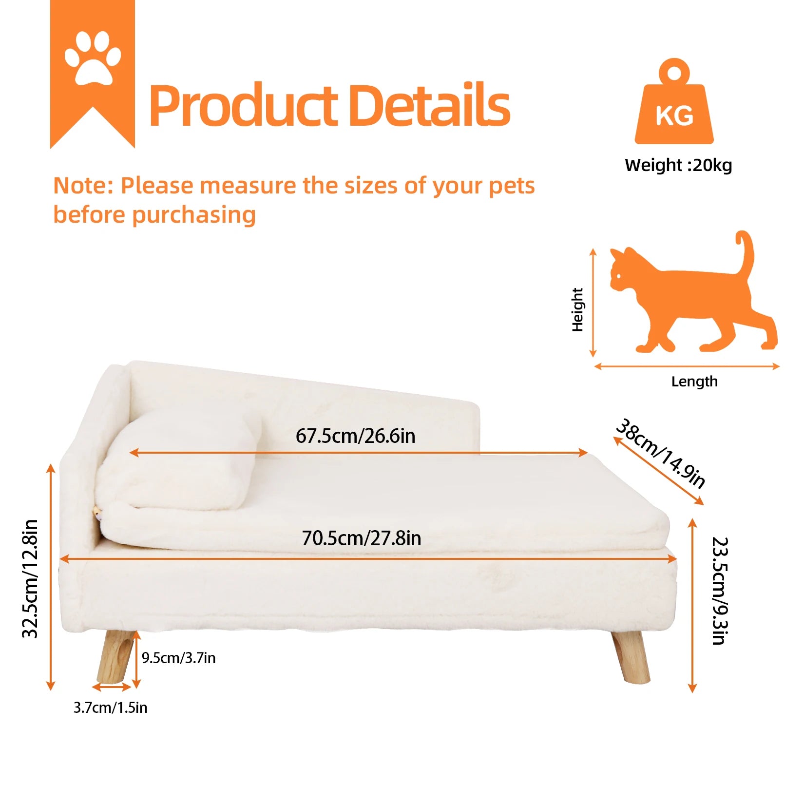 Elevated Pet Bed, Nordic Pet Stool Bed with Cozy Pad Dog Kitten